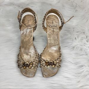 Linea Paola Metalic Weave Beaded Wedge Sandal